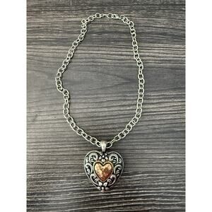 Mixed Metal Heart Pendant Necklace